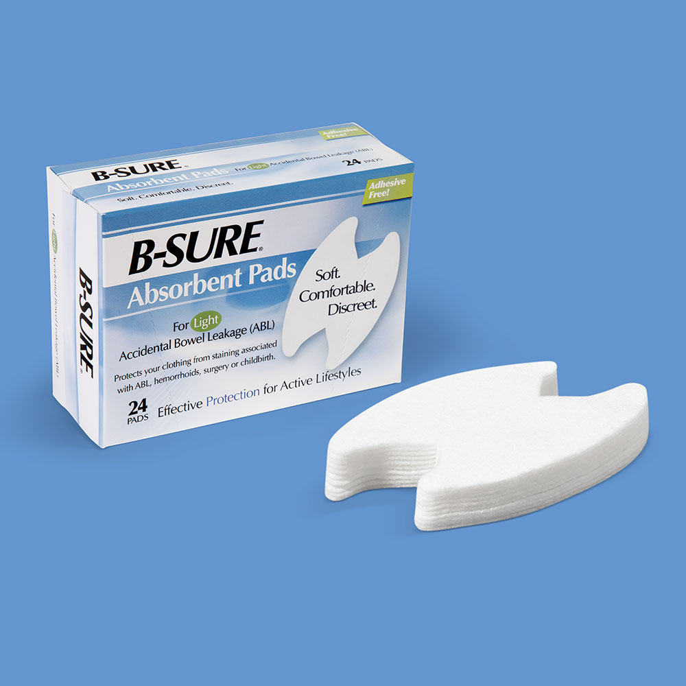 B-Sure Absorbent Pads, Unique Butterfly Design, Accidental Bowel Leakage, Bowel Incontinence Products
